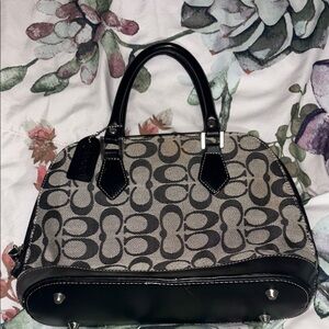 Coach Black and Gray Satchel with Signature Monogram